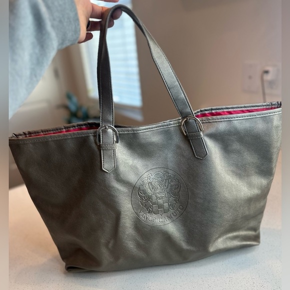 Dazzling Silver Vince Camuto Tote/Bag with Pink Interior Lining - Picture 7 of 10
